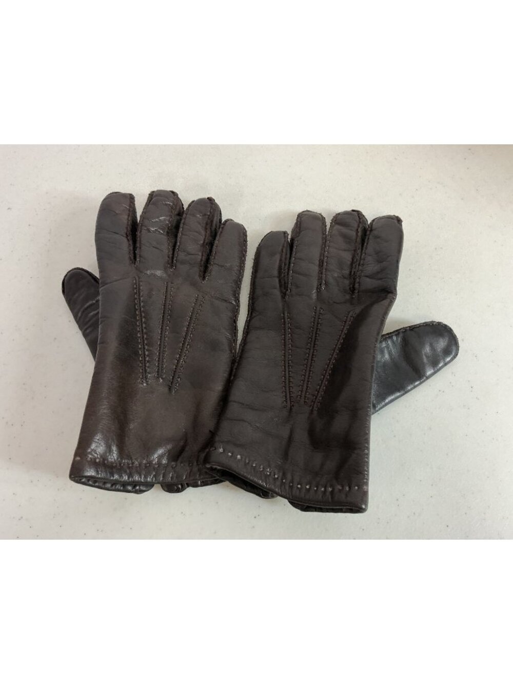 Brown Leather Driving Gloves Rabbit Hair Lined Mens Large